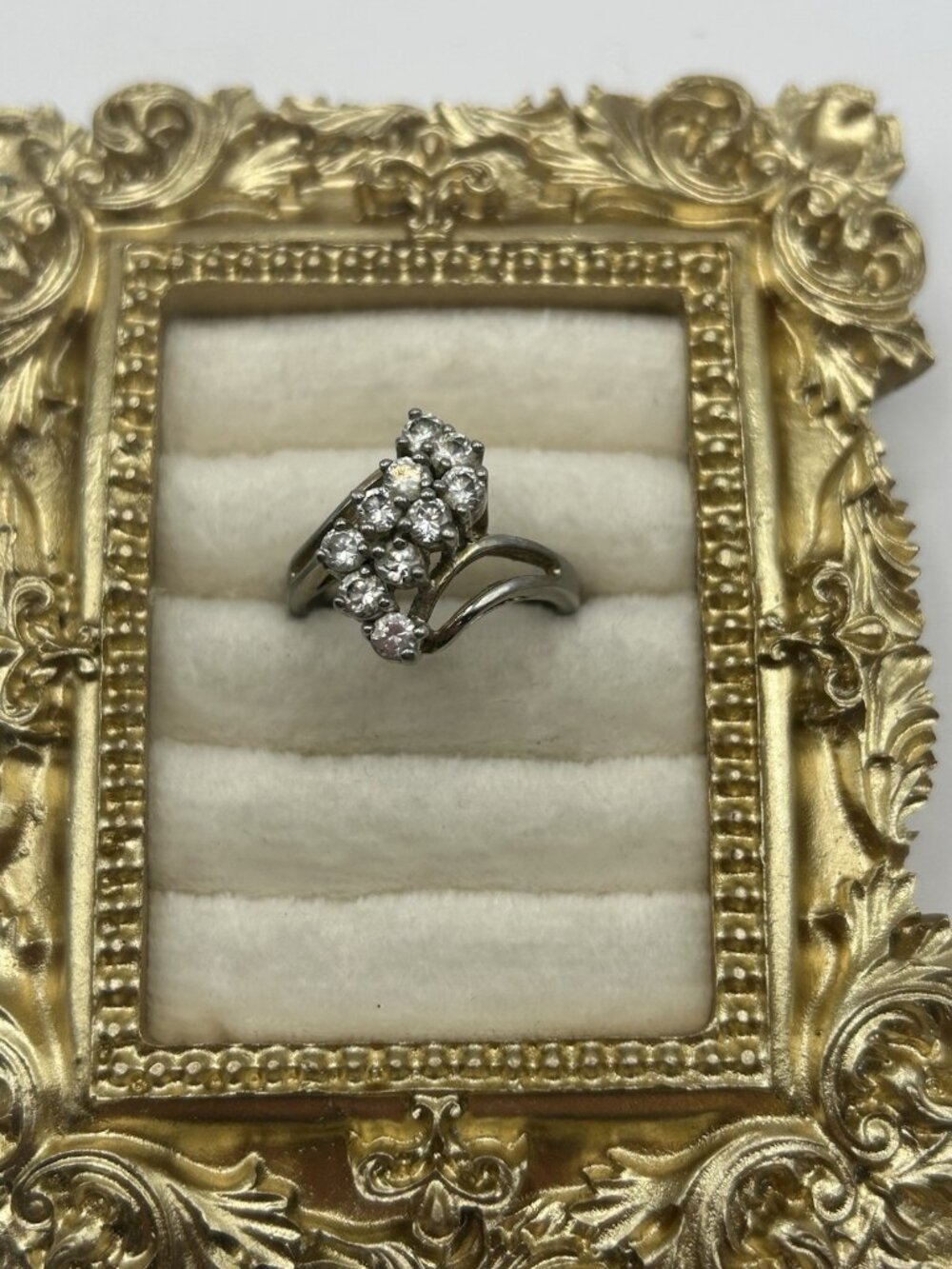 Vintage Silver Tone Cluster Rhinestone Ring Size 8.5 Multi Stone Cocktail